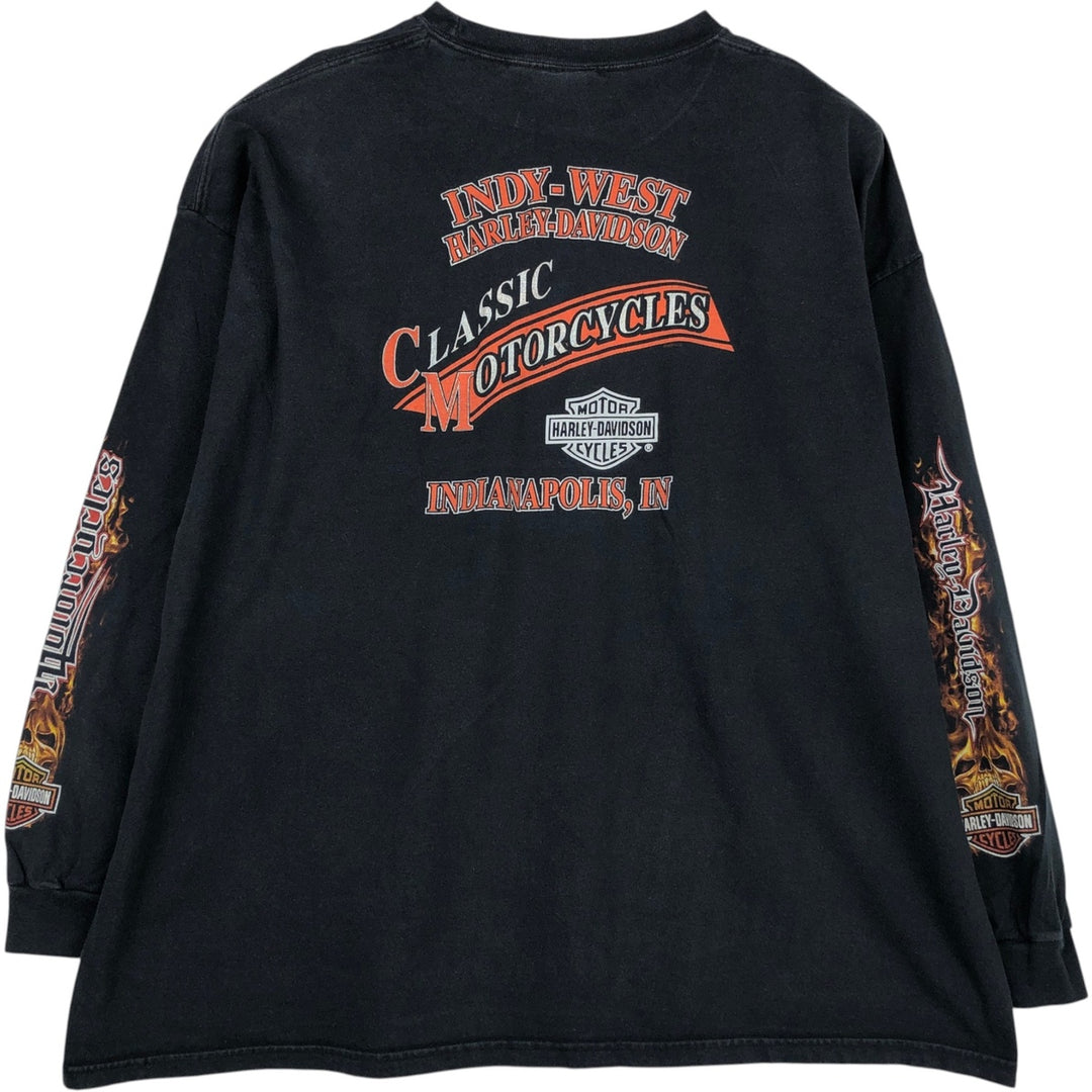 Big Size 2000'S Harley-Davidson Skull Pattern Fire Pattern Long-Sleeve T-Shirt (Men's XXXL equivalent) cotton black type Vintage Second Hand
