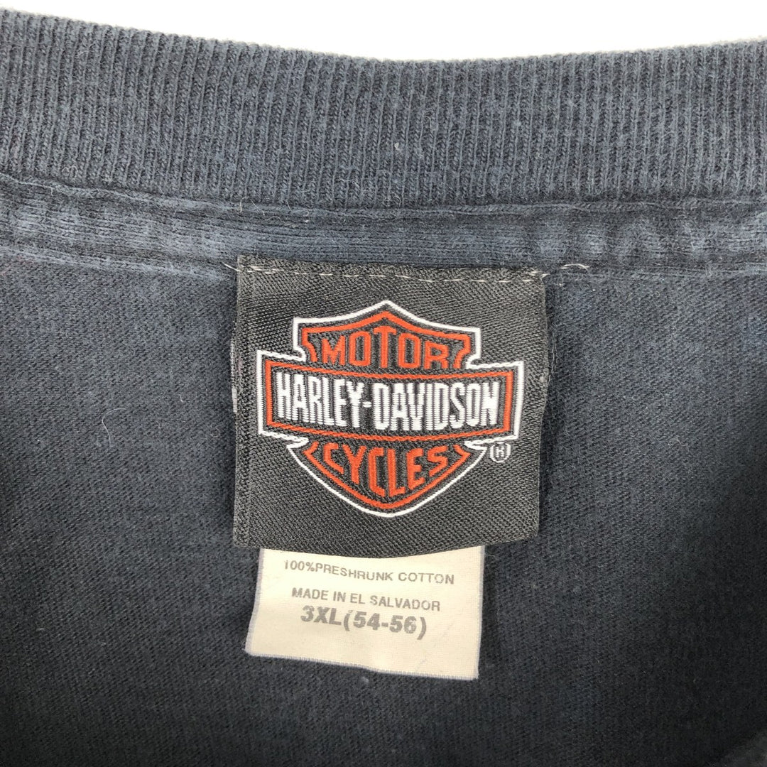 Big Size 2000'S Harley-Davidson Skull Pattern Fire Pattern Long-Sleeve T-Shirt (Men's XXXL equivalent) cotton black type Vintage Second Hand