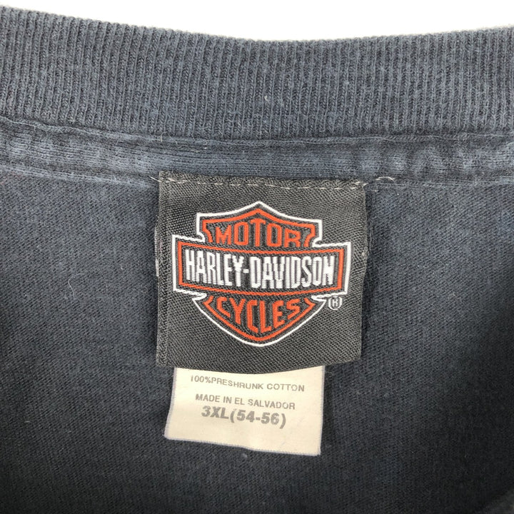 Big Size 2000'S Harley-Davidson Skull Pattern Fire Pattern Long-Sleeve T-Shirt (Men's XXXL equivalent) cotton black type Vintage Second Hand