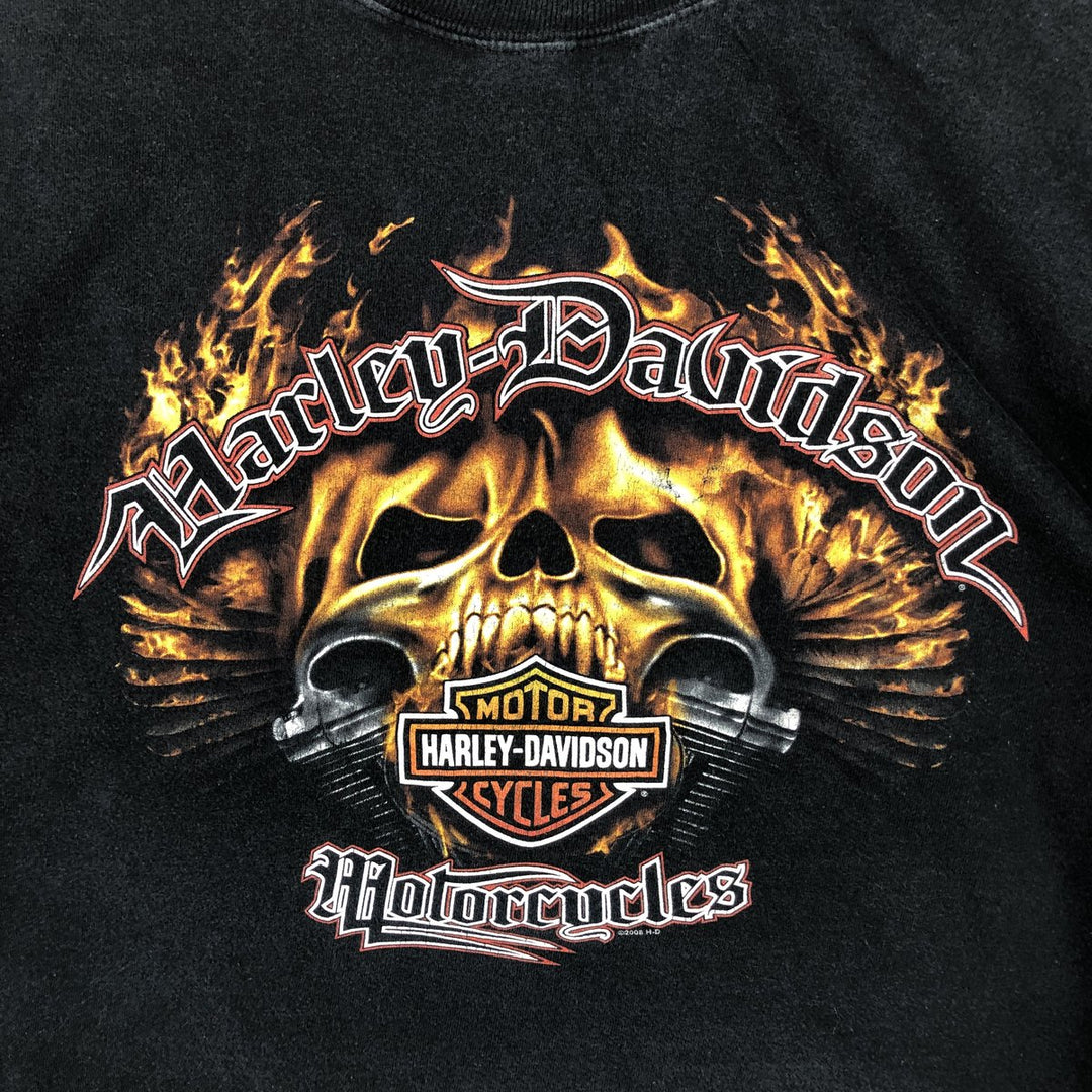 Big Size 2000'S Harley-Davidson Skull Pattern Fire Pattern Long-Sleeve T-Shirt (Men's XXXL equivalent) cotton black type Vintage Second Hand