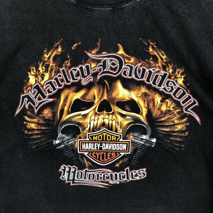 Big Size 2000'S Harley-Davidson Skull Pattern Fire Pattern Long-Sleeve T-Shirt (Men's XXXL equivalent) cotton black type Vintage Second Hand