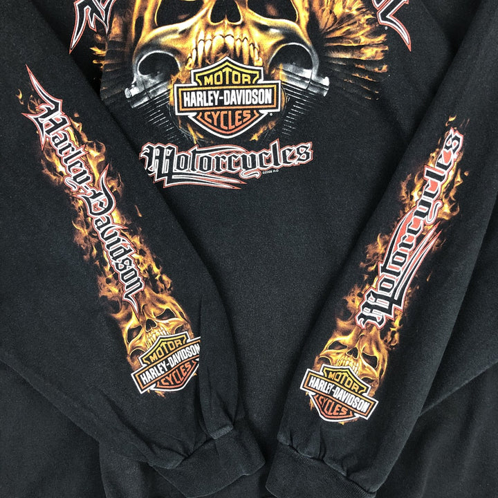 Big Size 2000'S Harley-Davidson Skull Pattern Fire Pattern Long-Sleeve T-Shirt (Men's XXXL equivalent) cotton black type Vintage Second Hand