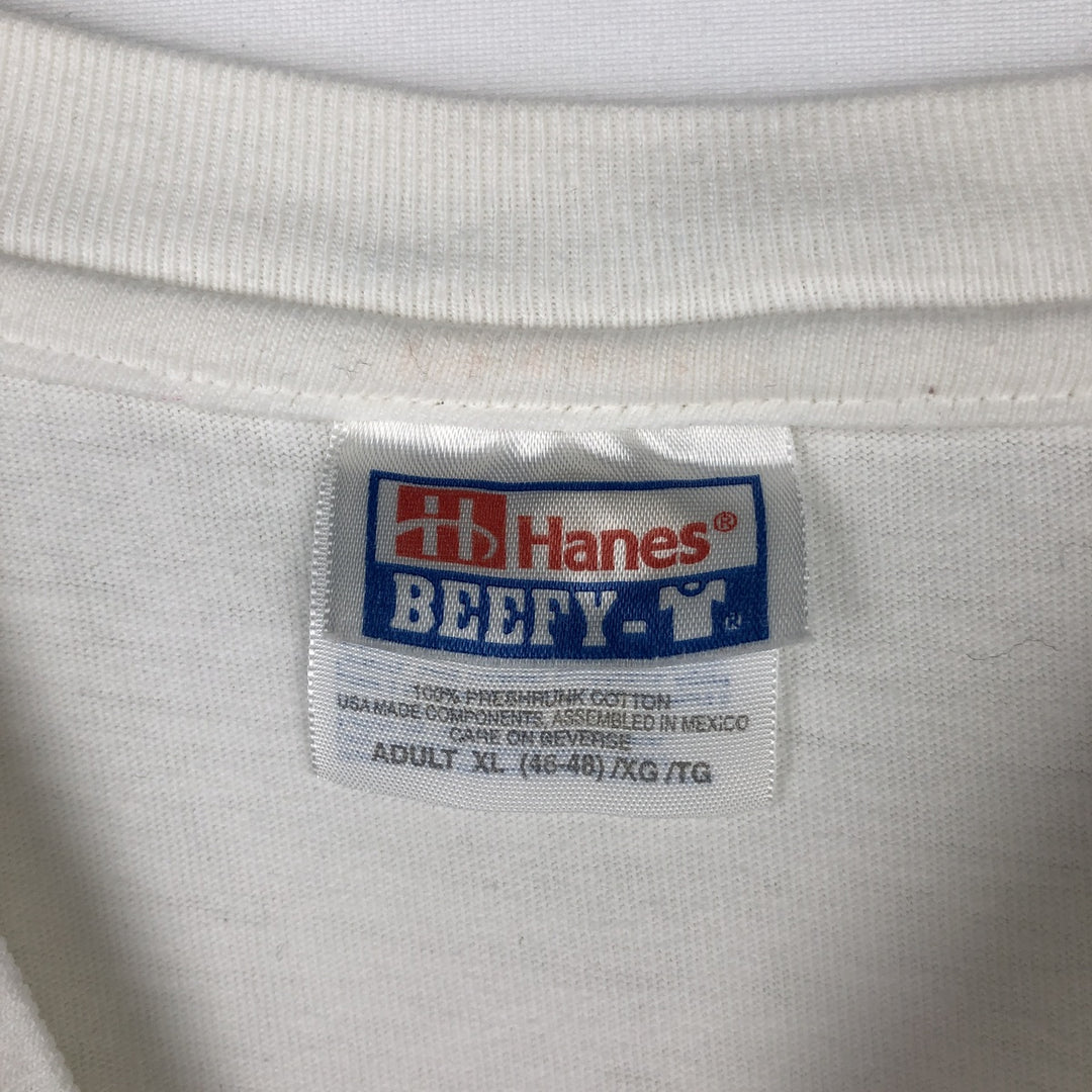 1980'S Hanes BEEFY-T Blue Tag Long-Sleeve T-Shirt, Men's Size XL (Equivalent), Vintage cotton white type Vintage Second Hand