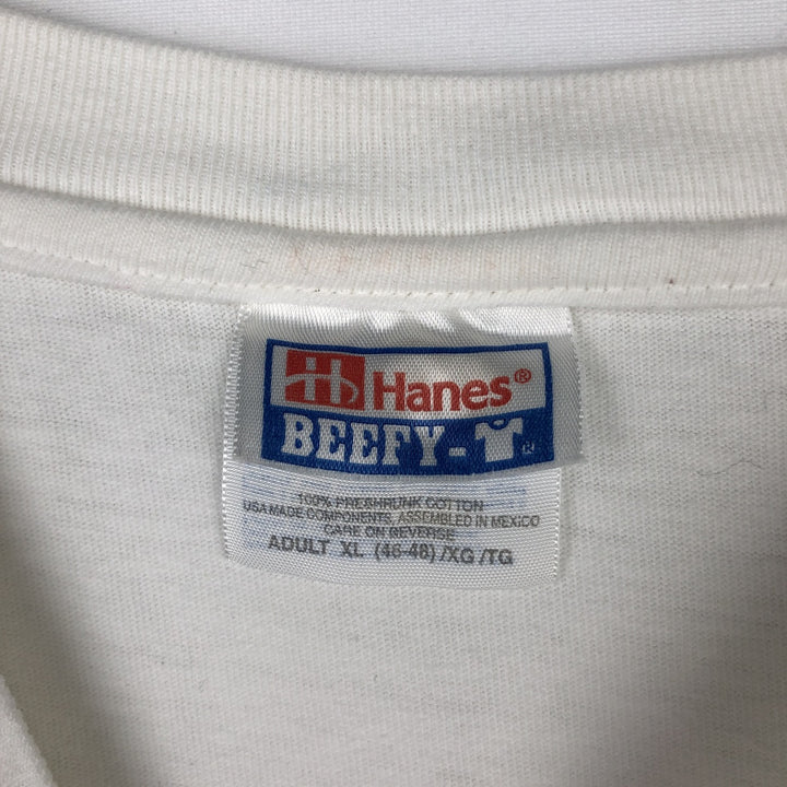 1980'S Hanes BEEFY-T Blue Tag Long-Sleeve T-Shirt, Men's Size XL (Equivalent), Vintage cotton white type Vintage Second Hand