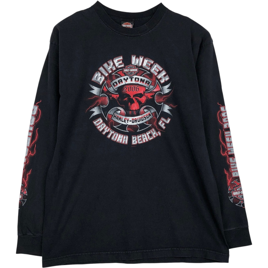 00'S Harley-Davidson Fire Pattern Long T-Shirt, Men's XL Size cotton black type Vintage Second Hand