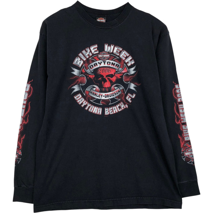 00'S Harley-Davidson Fire Pattern Long T-Shirt, Men's XL Size cotton black type Vintage Second Hand