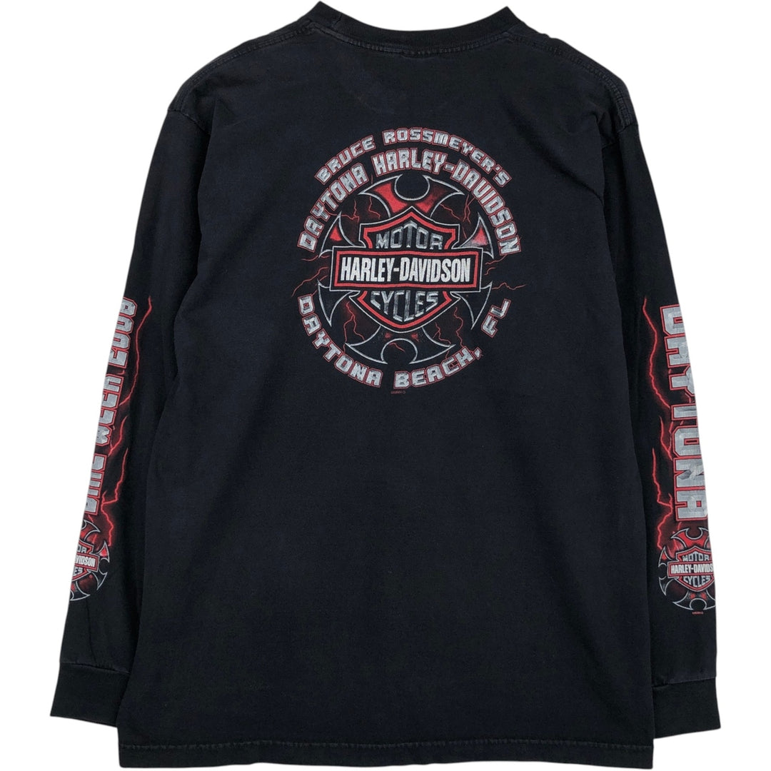 00'S Harley-Davidson Fire Pattern Long T-Shirt, Men's XL Size cotton black type Vintage Second Hand