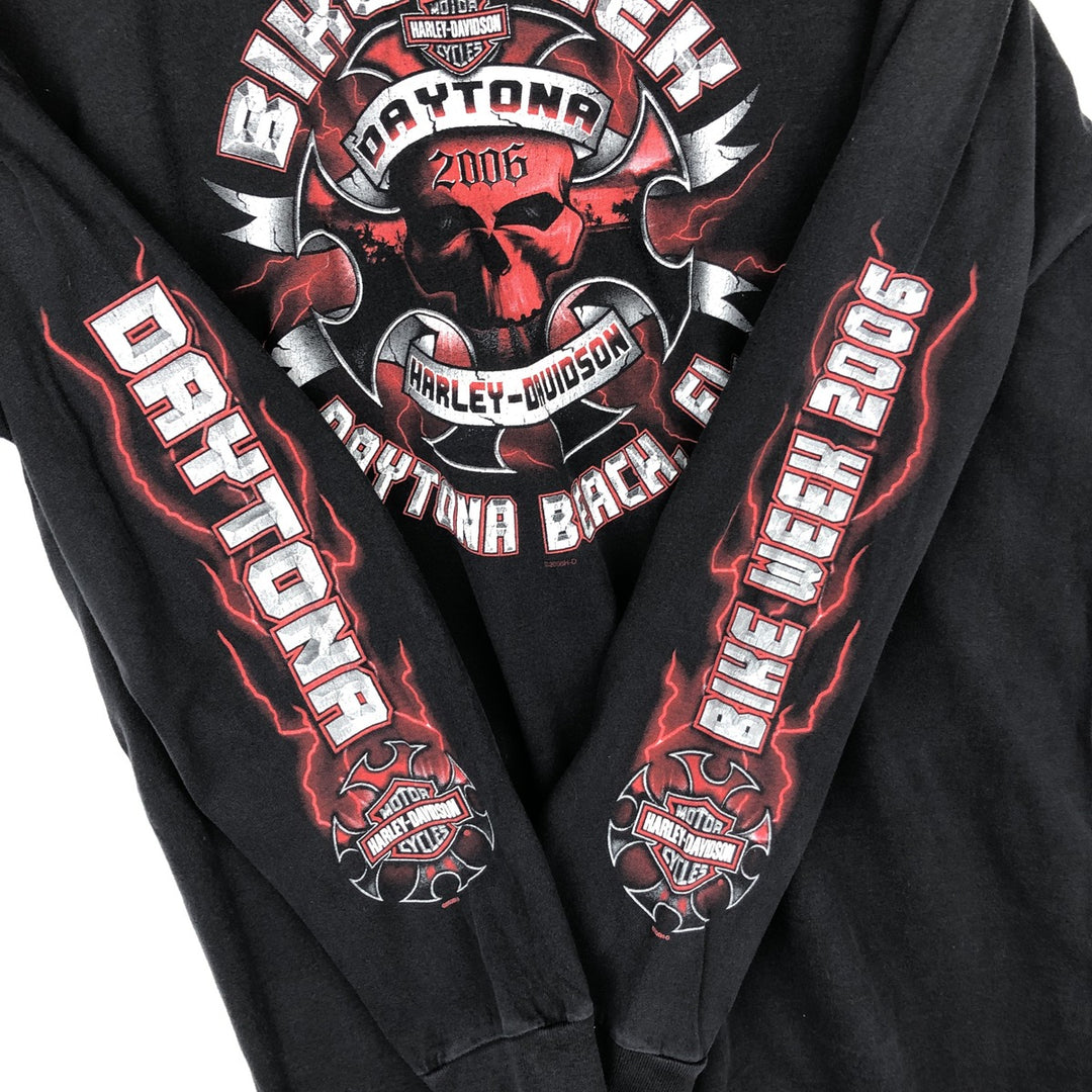 00'S Harley-Davidson Fire Pattern Long T-Shirt, Men's XL Size cotton black type Vintage Second Hand