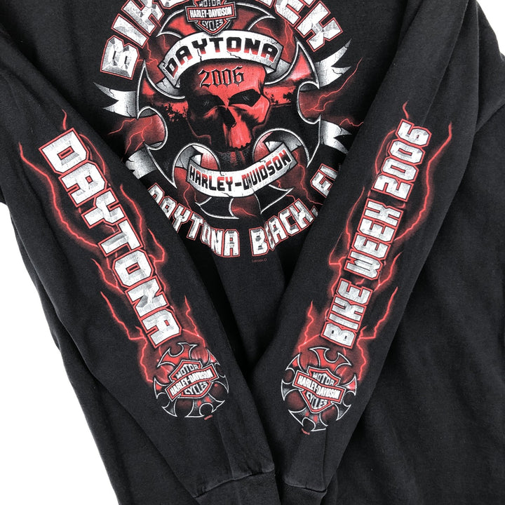 00'S Harley-Davidson Fire Pattern Long T-Shirt, Men's XL Size cotton black type Vintage Second Hand