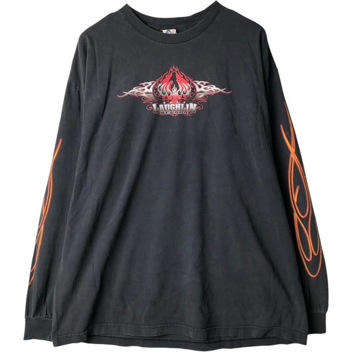 2000'S ALSTYLE Fire Pattern Motorcycle Long-Sleeve T-Shirt (Men's XXL equivalent) cotton black type Vintage Second Hand