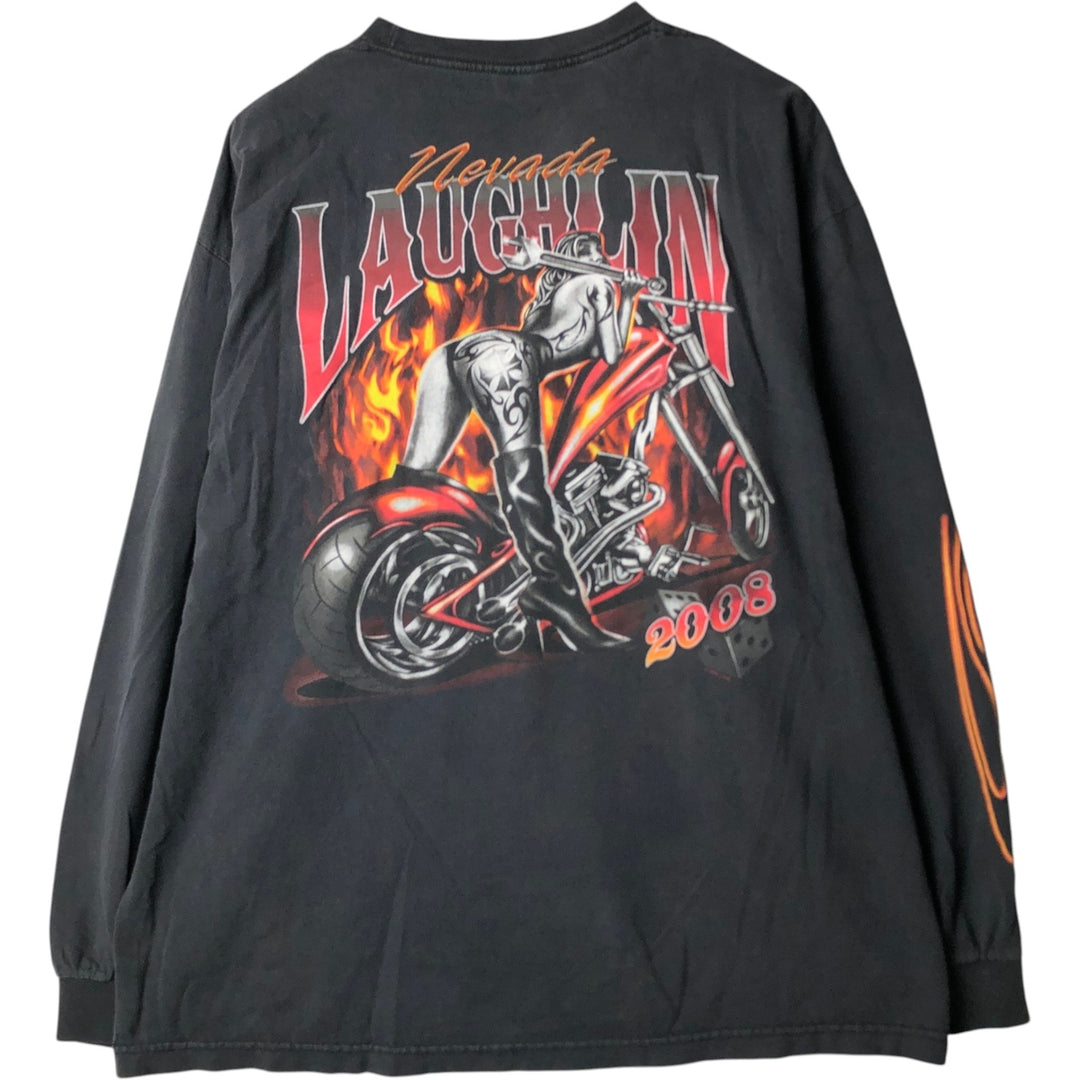 2000'S ALSTYLE Fire Pattern Motorcycle Long-Sleeve T-Shirt (Men's XXL equivalent) cotton black type Vintage Second Hand