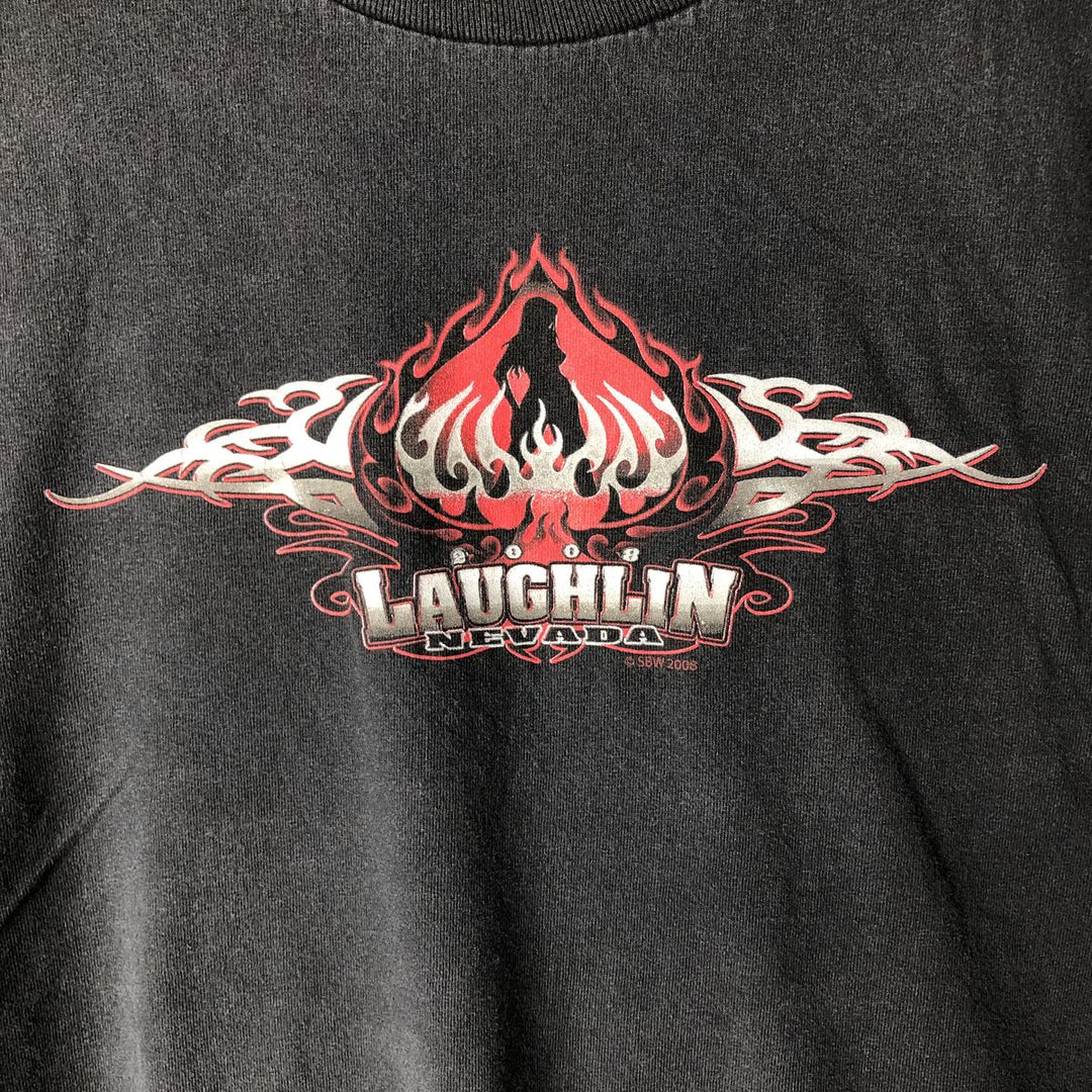 2000'S ALSTYLE Fire Pattern Motorcycle Long-Sleeve T-Shirt (Men's XXL equivalent) cotton black type Vintage Second Hand