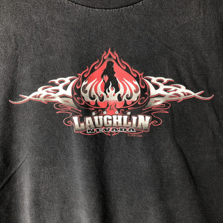 2000'S ALSTYLE Fire Pattern Motorcycle Long-Sleeve T-Shirt (Men's XXL equivalent) cotton black type Vintage Second Hand