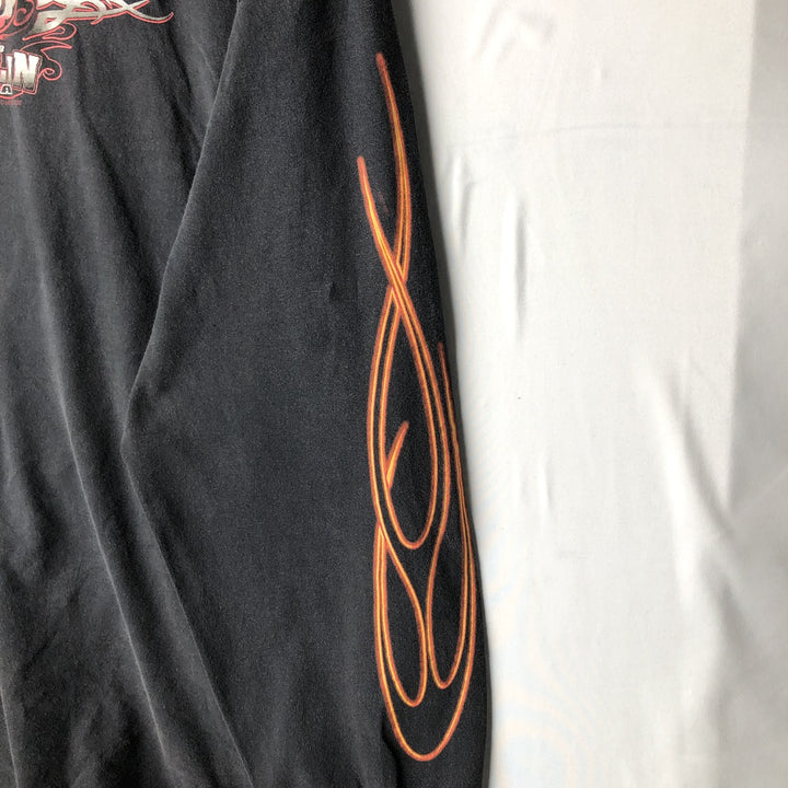 2000'S ALSTYLE Fire Pattern Motorcycle Long-Sleeve T-Shirt (Men's XXL equivalent) cotton black type Vintage Second Hand
