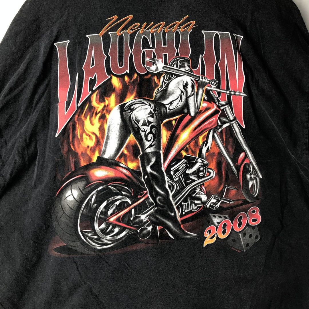 2000'S ALSTYLE Fire Pattern Motorcycle Long-Sleeve T-Shirt (Men's XXL equivalent) cotton black type Vintage Second Hand