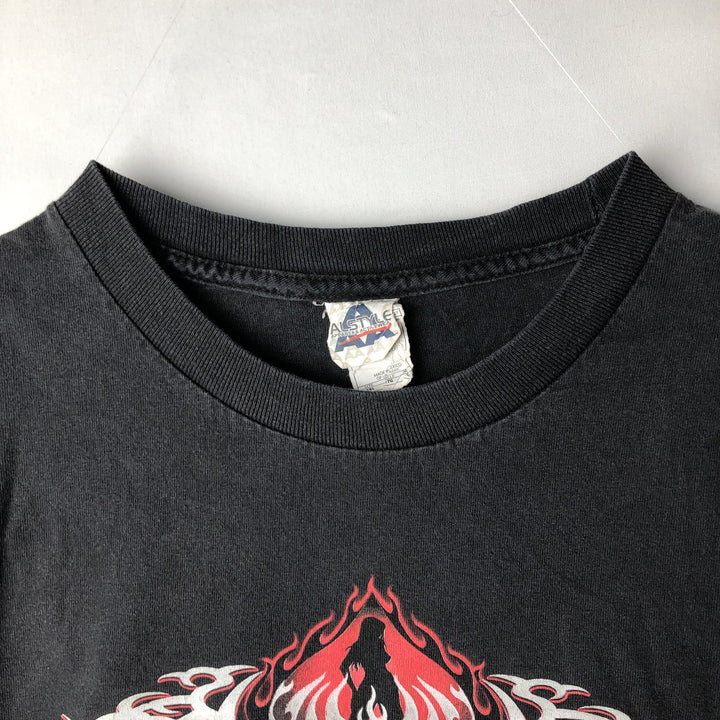 2000'S ALSTYLE Fire Pattern Motorcycle Long-Sleeve T-Shirt (Men's XXL equivalent) cotton black type Vintage Second Hand