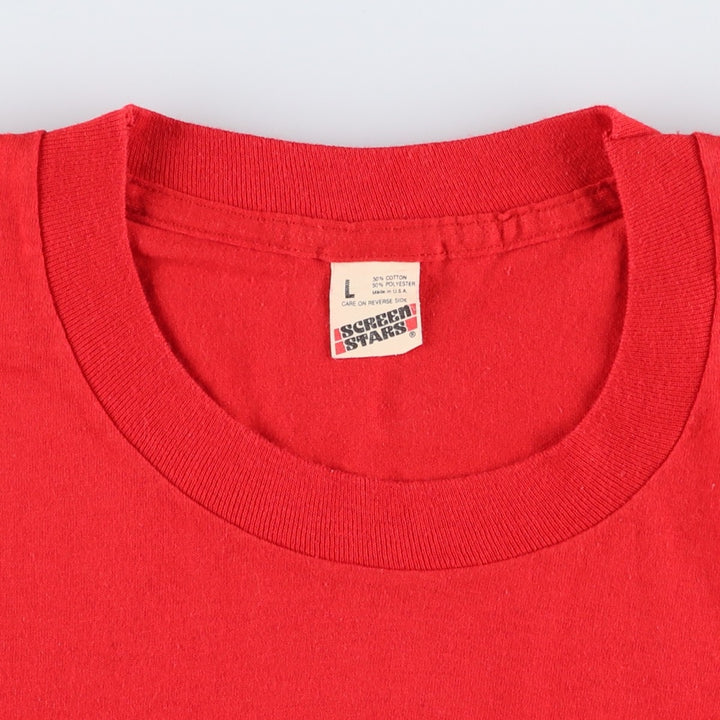 90'S SCREEN STARS College T-shirt, Made in USA, Men's L size, Vintage cotton red type Vintage Second Hand