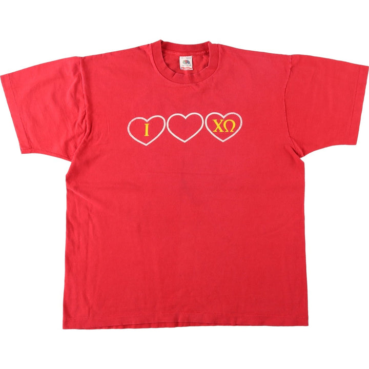 90'S Fruit of the Loom College T-Shirt, Made in USA, Men's XL equivalent, Crew Neck (Round Neck), Vintage. cotton red type Vintage Second Hand