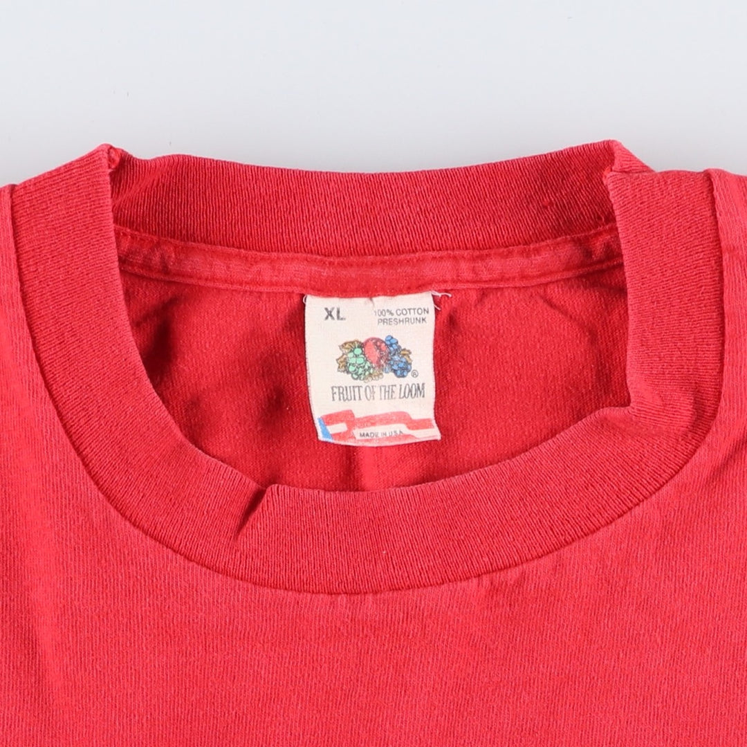 90'S Fruit of the Loom College T-Shirt, Made in USA, Men's XL equivalent, Crew Neck (Round Neck), Vintage. cotton red type Vintage Second Hand