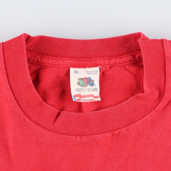 90'S Fruit of the Loom College T-Shirt, Made in USA, Men's XL equivalent, Crew Neck (Round Neck), Vintage. cotton red type Vintage Second Hand
