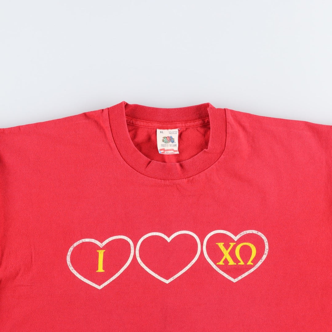 90'S Fruit of the Loom College T-Shirt, Made in USA, Men's XL equivalent, Crew Neck (Round Neck), Vintage. cotton red type Vintage Second Hand