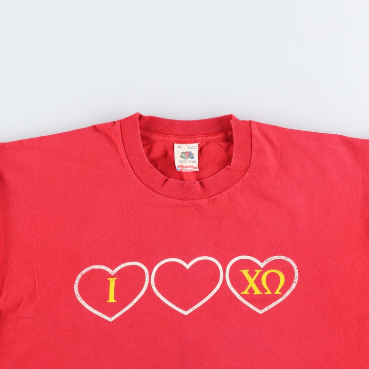 90'S Fruit of the Loom College T-Shirt, Made in USA, Men's XL equivalent, Crew Neck (Round Neck), Vintage. cotton red type Vintage Second Hand