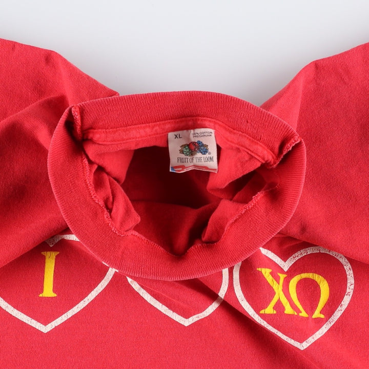 90'S Fruit of the Loom College T-Shirt, Made in USA, Men's XL equivalent, Crew Neck (Round Neck), Vintage. cotton red type Vintage Second Hand