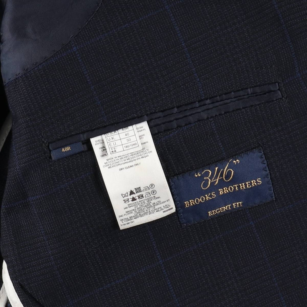 Brooks Brothers 346 REGENT FIT Check Pattern Wool Tailored Jacket (Men's Size M) wool navy blue type Vintage Second Hand