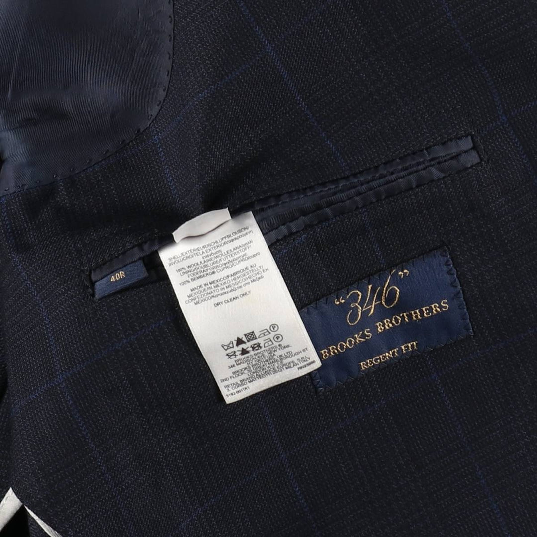 Brooks Brothers 346 REGENT FIT Check Pattern Wool Tailored Jacket (Men's Size M) wool navy blue type Vintage Second Hand