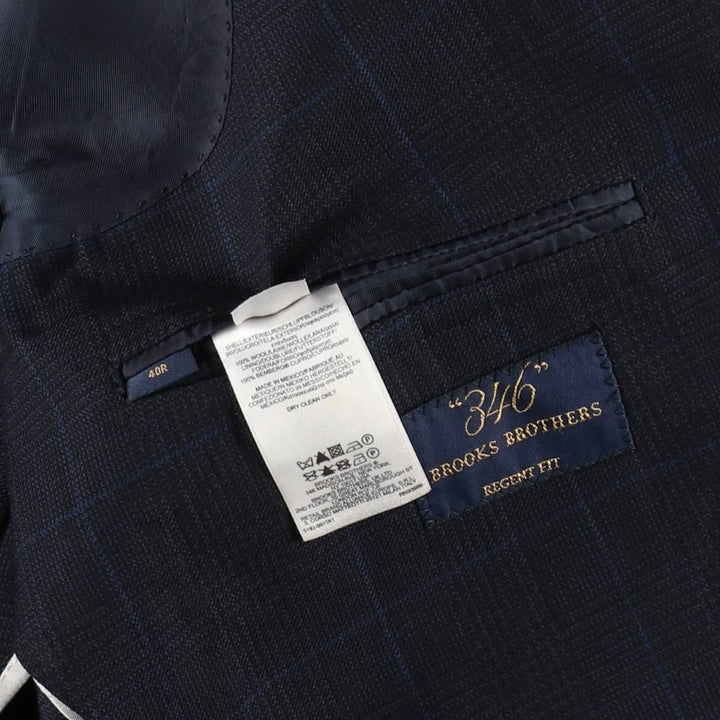 Brooks Brothers 346 REGENT FIT Check Pattern Wool Tailored Jacket (Men's Size M) wool navy blue type Vintage Second Hand