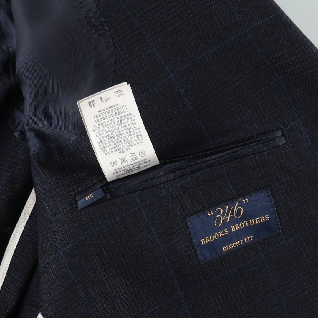 Brooks Brothers 346 REGENT FIT Check Pattern Wool Tailored Jacket (Men's Size M) wool navy blue type Vintage Second Hand