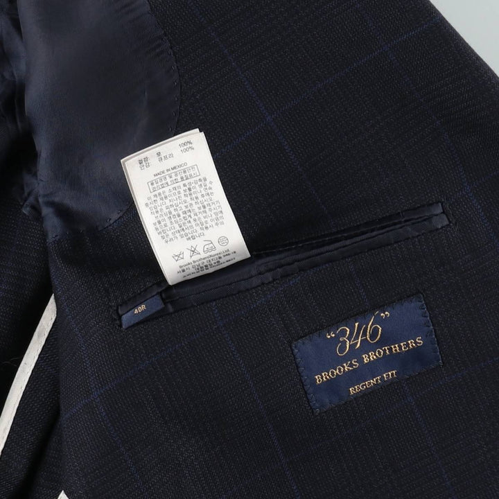 Brooks Brothers 346 REGENT FIT Check Pattern Wool Tailored Jacket (Men's Size M) wool navy blue type Vintage Second Hand