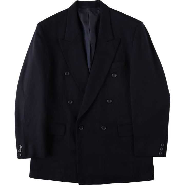 Pierre Cardin Peak Lapel Double-Breasted Wool Tailored Jacket, Made in England, Men's Size M (approx.) wool navy blue type Vintage Second Hand
