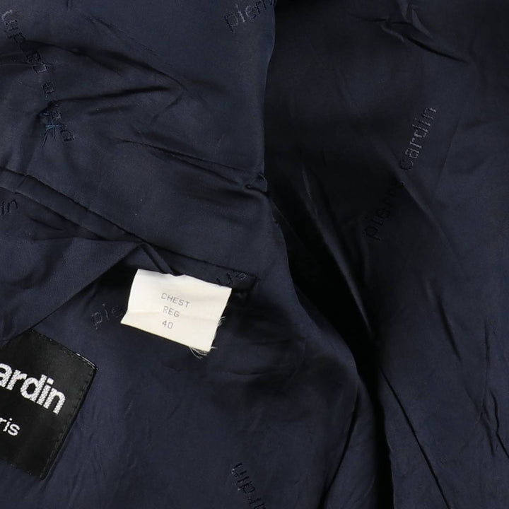 Pierre Cardin Peak Lapel Double-Breasted Wool Tailored Jacket, Made in England, Men's Size M (approx.) wool navy blue type Vintage Second Hand