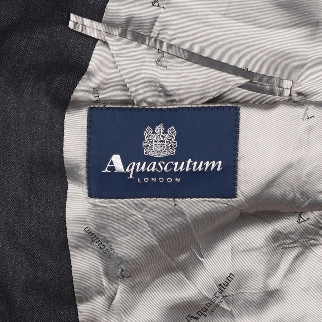Aquascutum LONDON Herringbone Tailored Jacket, Men's Size L (approx.) unclear Charcoal Vintage Second Hand