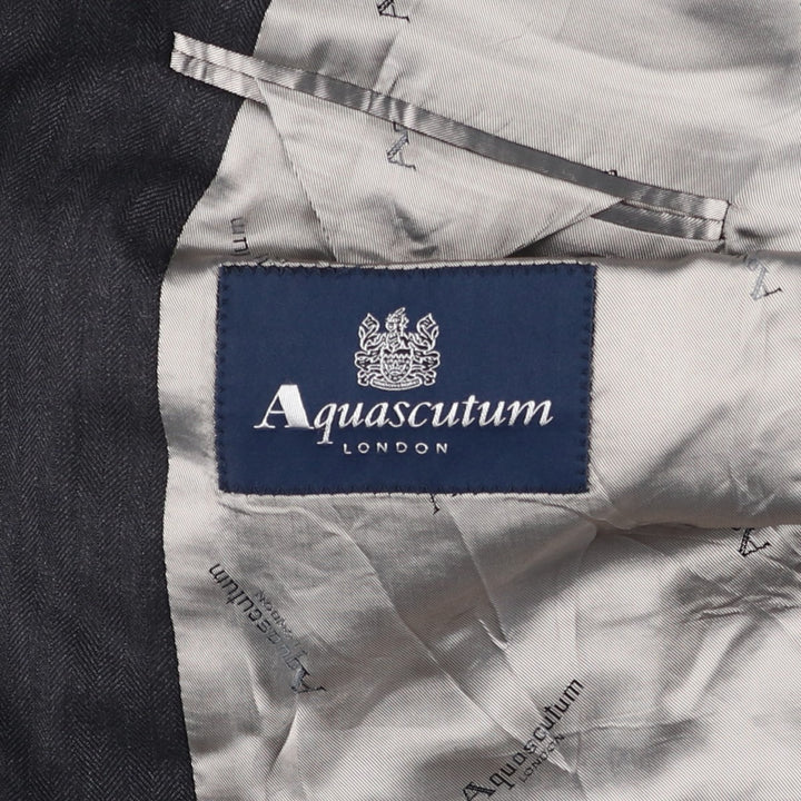 Aquascutum LONDON Herringbone Tailored Jacket, Men's Size L (approx.) unclear Charcoal Vintage Second Hand