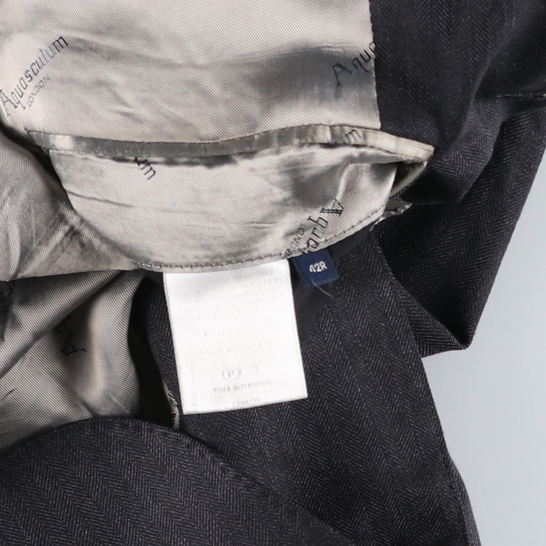 Aquascutum LONDON Herringbone Tailored Jacket, Men's Size L (approx.) unclear Charcoal Vintage Second Hand