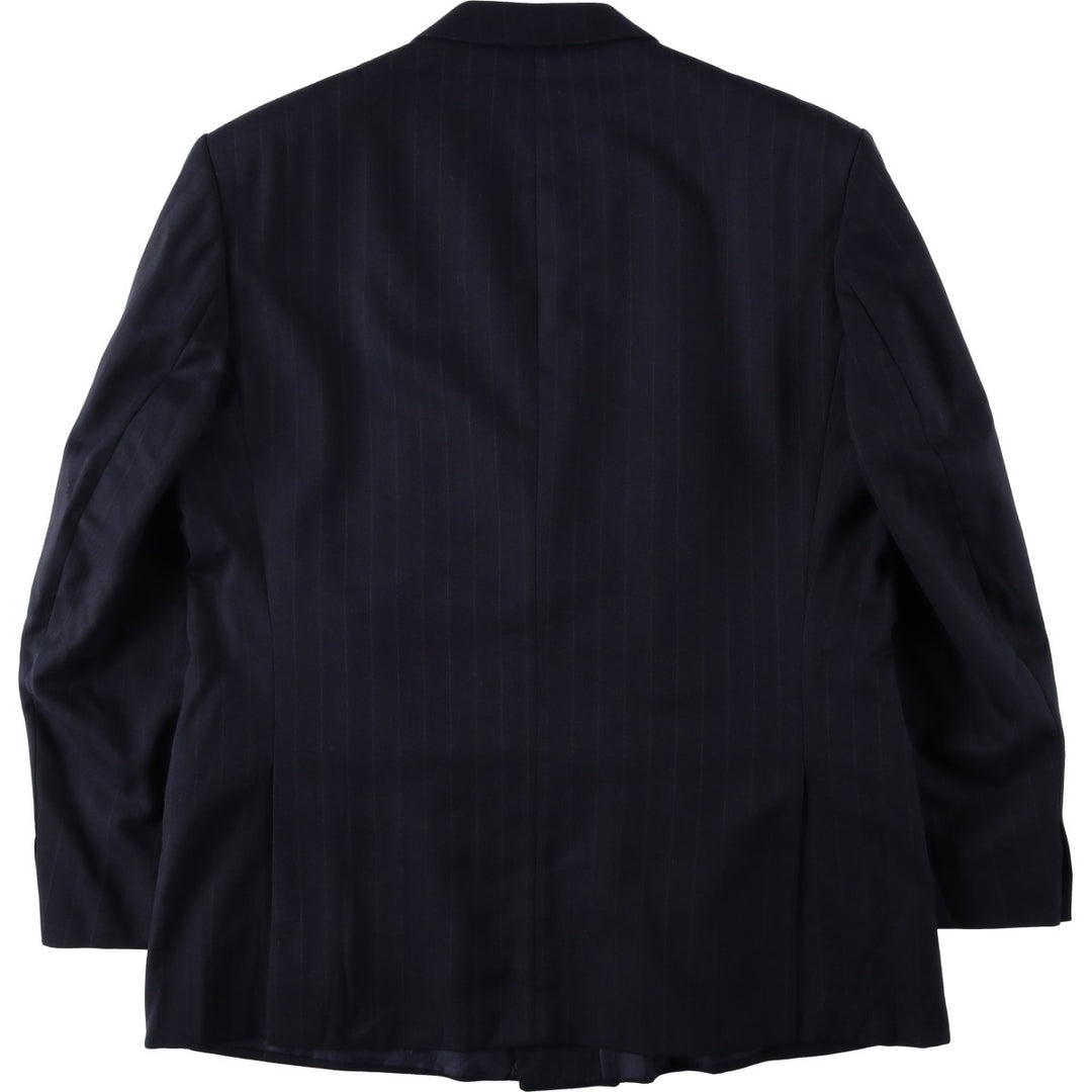 St Michael Stripe Pattern Peaked Lapel Double-Breasted Wool Tailored Jacket (Men's Size L) wool navy blue type Vintage Second Hand