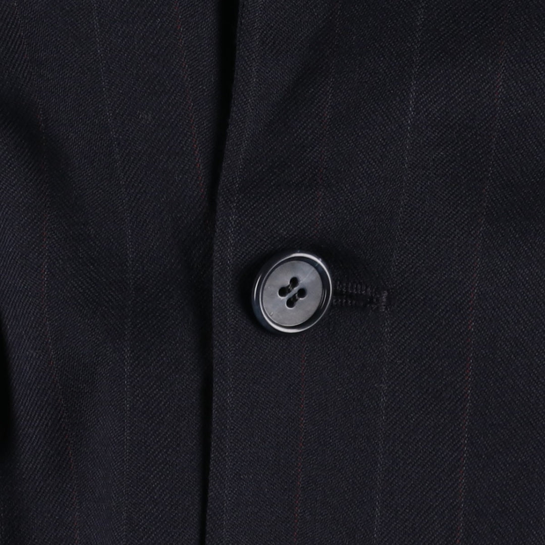 St Michael Stripe Pattern Peaked Lapel Double-Breasted Wool Tailored Jacket (Men's Size L) wool navy blue type Vintage Second Hand