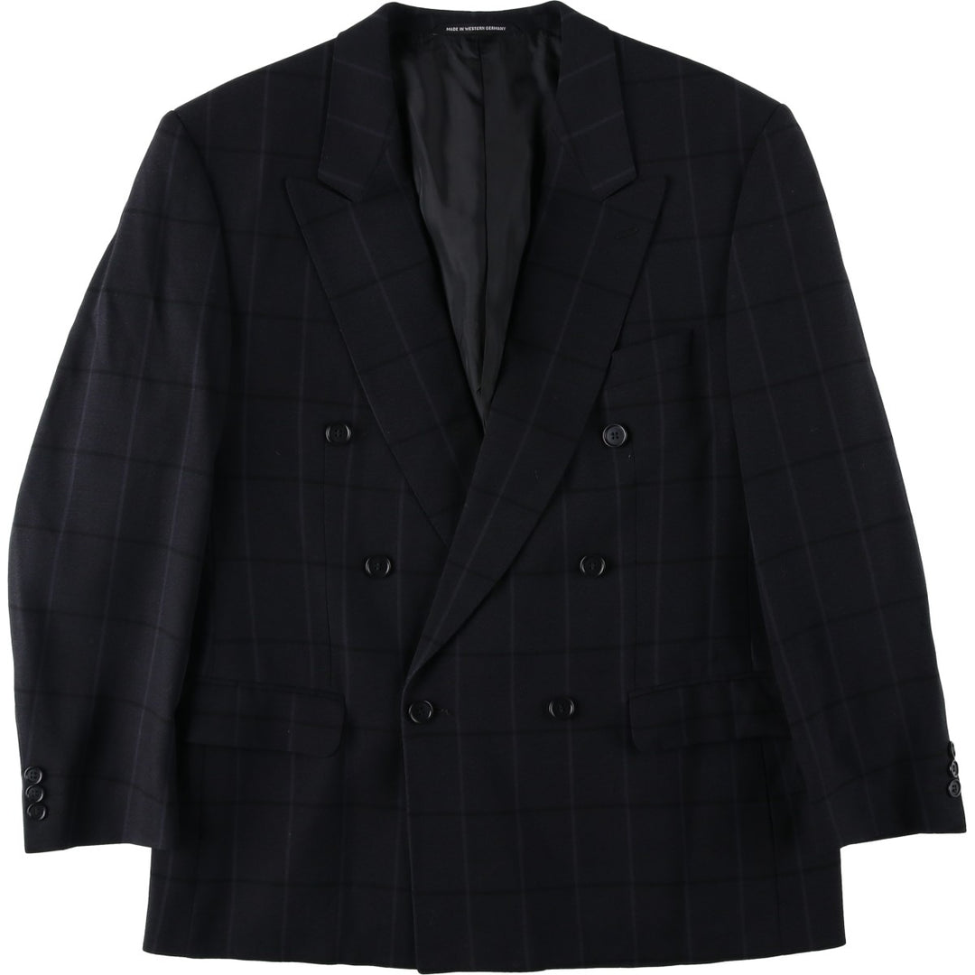 Roy Marlor Desch Check Pattern Peaked Lapel Double-Breasted Wool Tailored Jacket (Men's Size M) wool black type Vintage Second Hand