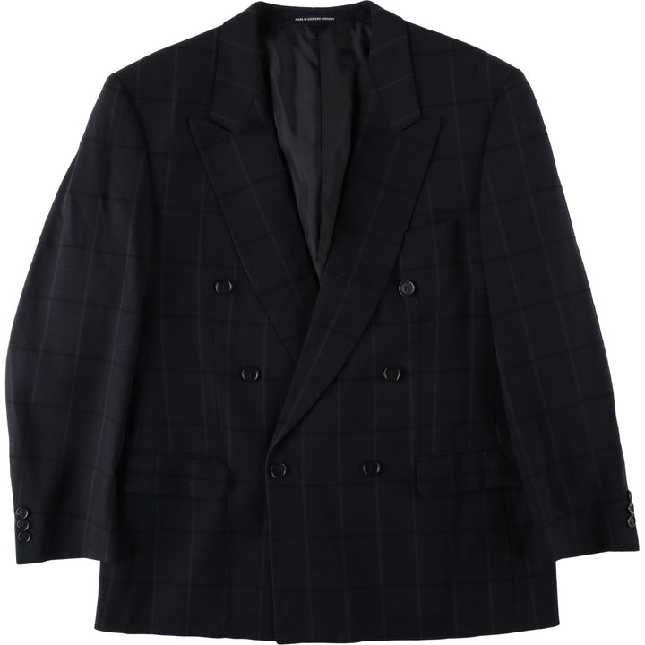 Roy Marlor Desch Check Pattern Peaked Lapel Double-Breasted Wool Tailored Jacket (Men's Size M) wool black type Vintage Second Hand