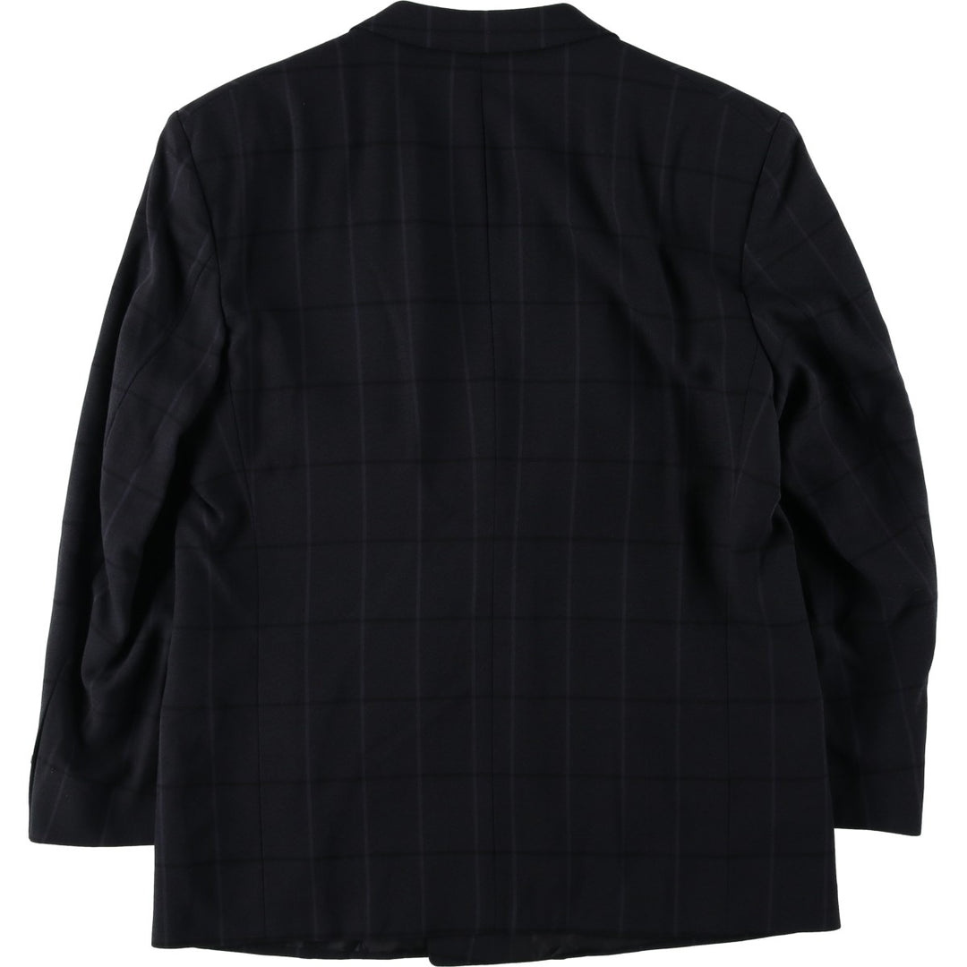 Roy Marlor Desch Check Pattern Peaked Lapel Double-Breasted Wool Tailored Jacket (Men's Size M) wool black type Vintage Second Hand