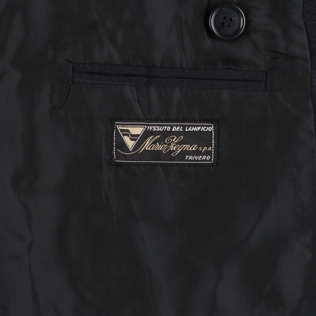 Roy Marlor Desch Check Pattern Peaked Lapel Double-Breasted Wool Tailored Jacket (Men's Size M) wool black type Vintage Second Hand