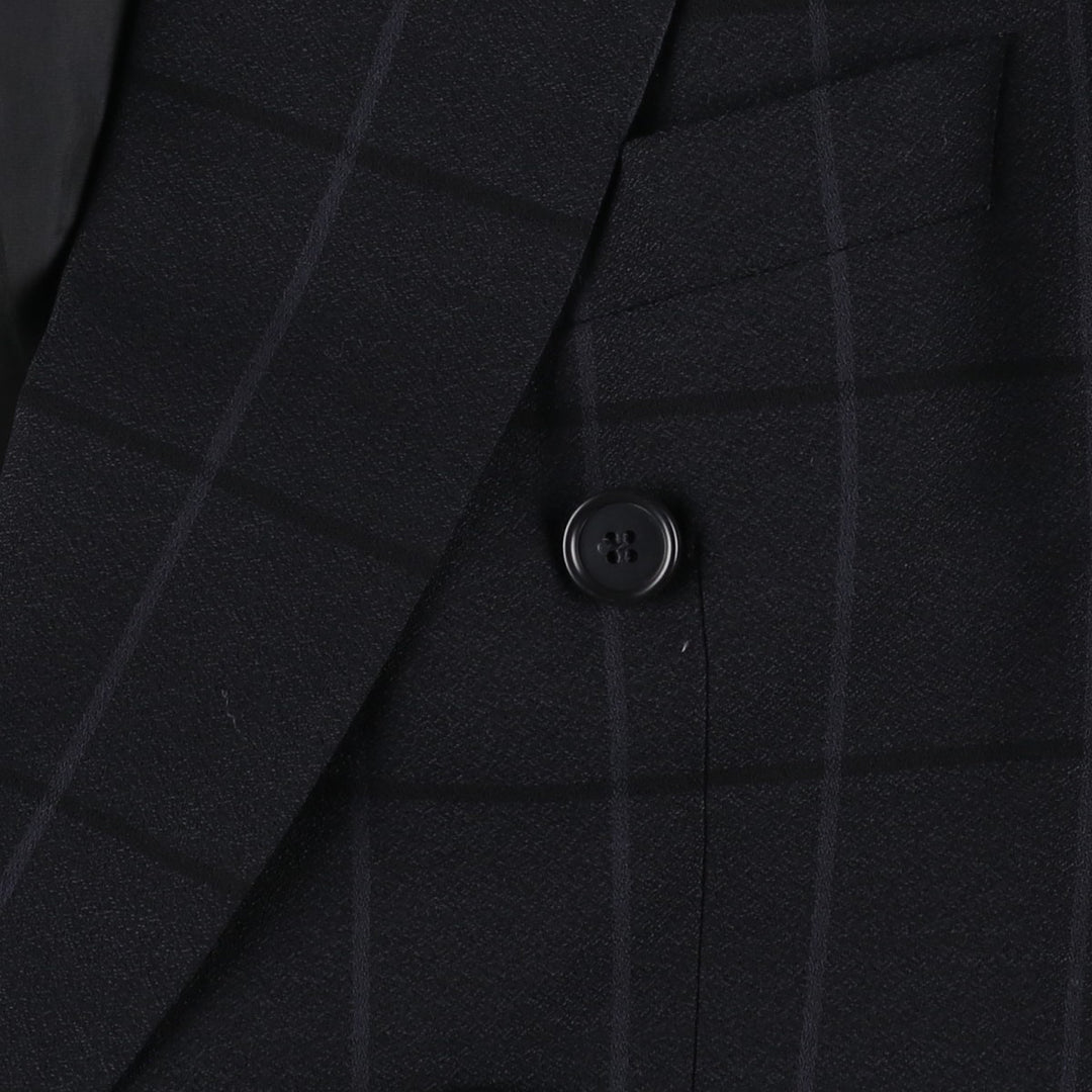 Roy Marlor Desch Check Pattern Peaked Lapel Double-Breasted Wool Tailored Jacket (Men's Size M) wool black type Vintage Second Hand
