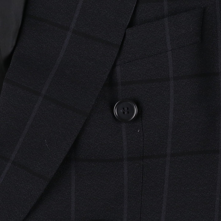 Roy Marlor Desch Check Pattern Peaked Lapel Double-Breasted Wool Tailored Jacket (Men's Size M) wool black type Vintage Second Hand