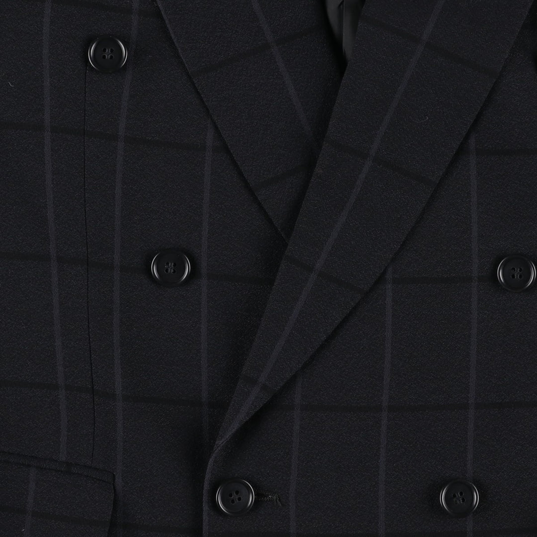 Roy Marlor Desch Check Pattern Peaked Lapel Double-Breasted Wool Tailored Jacket (Men's Size M) wool black type Vintage Second Hand