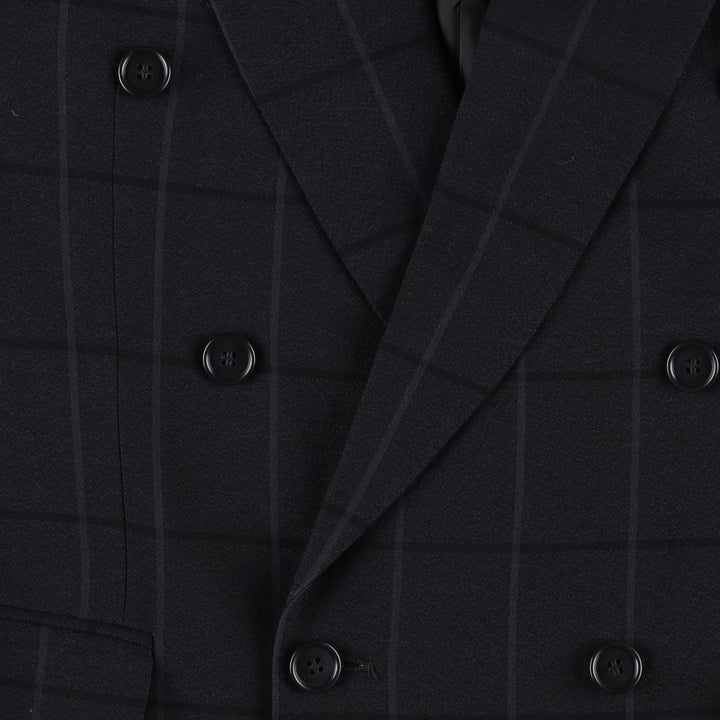 Roy Marlor Desch Check Pattern Peaked Lapel Double-Breasted Wool Tailored Jacket (Men's Size M) wool black type Vintage Second Hand