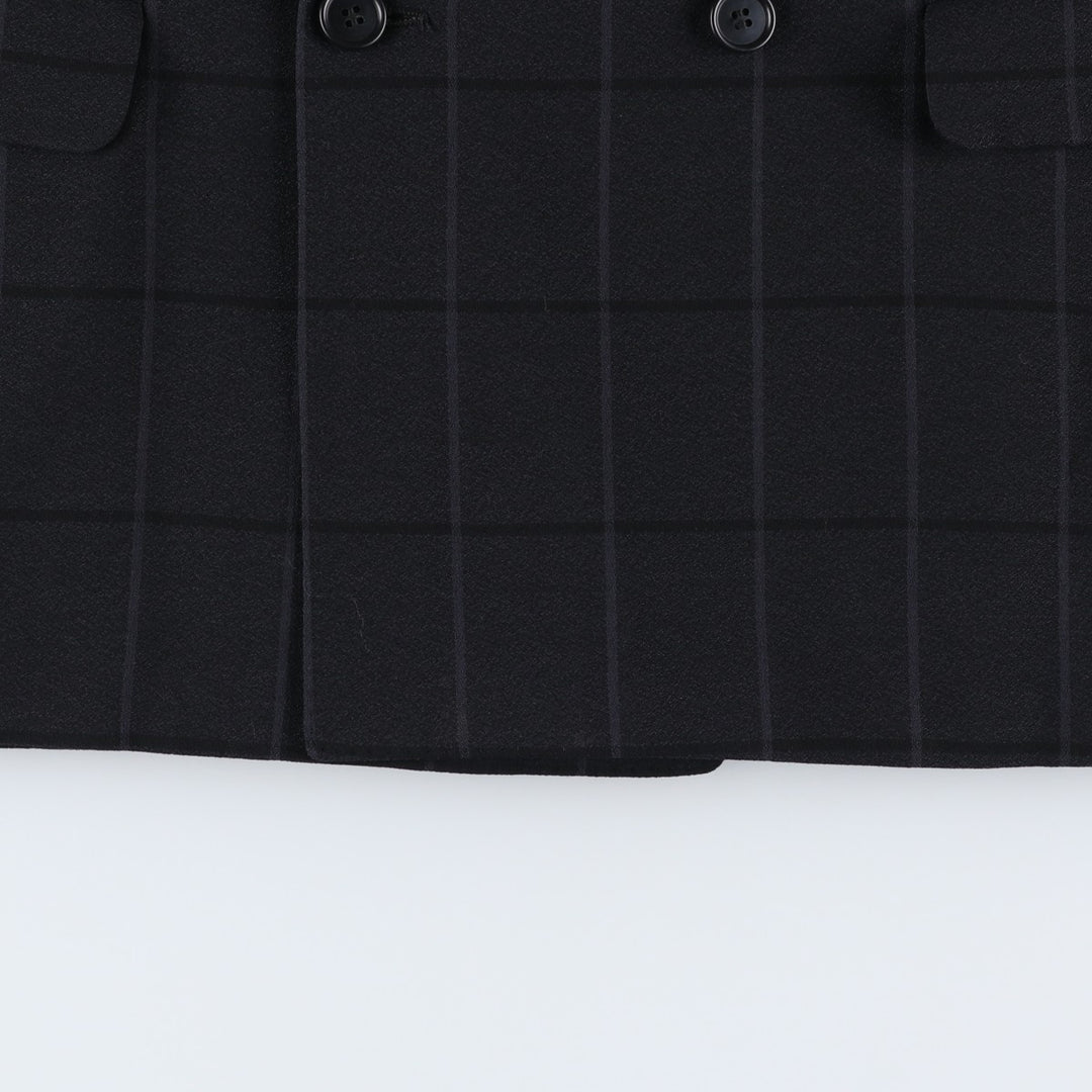 Roy Marlor Desch Check Pattern Peaked Lapel Double-Breasted Wool Tailored Jacket (Men's Size M) wool black type Vintage Second Hand
