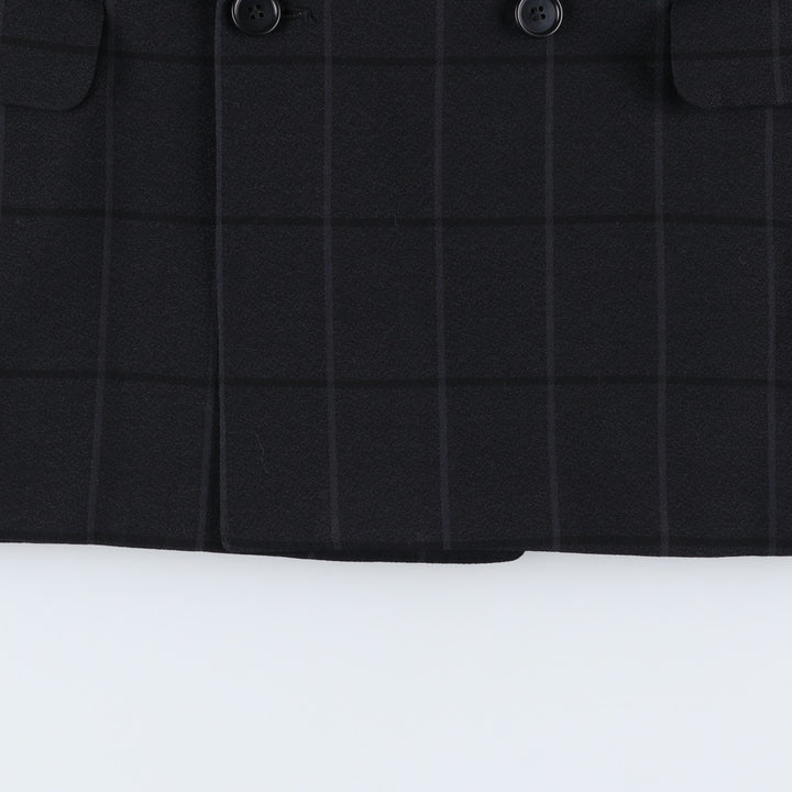 Roy Marlor Desch Check Pattern Peaked Lapel Double-Breasted Wool Tailored Jacket (Men's Size M) wool black type Vintage Second Hand