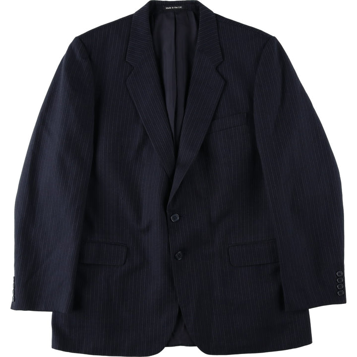 St Michael Stripe Pattern Wool Tailored Jacket, Made in England, Men's Size L (approx.) wool navy blue type Vintage Second Hand